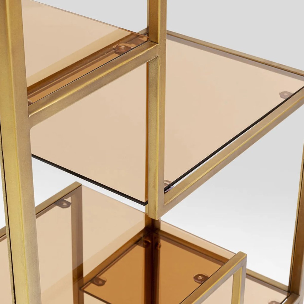 Smal Hoog Wandrek Staal Met Glas Goud - 60x30x195cm.