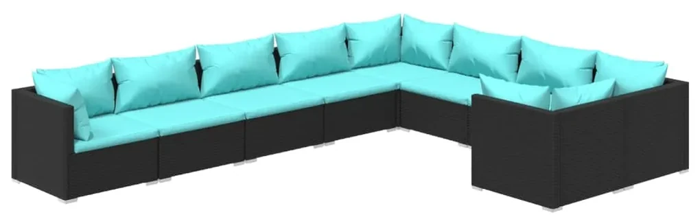 vidaXL 9-delige Loungeset met kussens poly rattan zwart