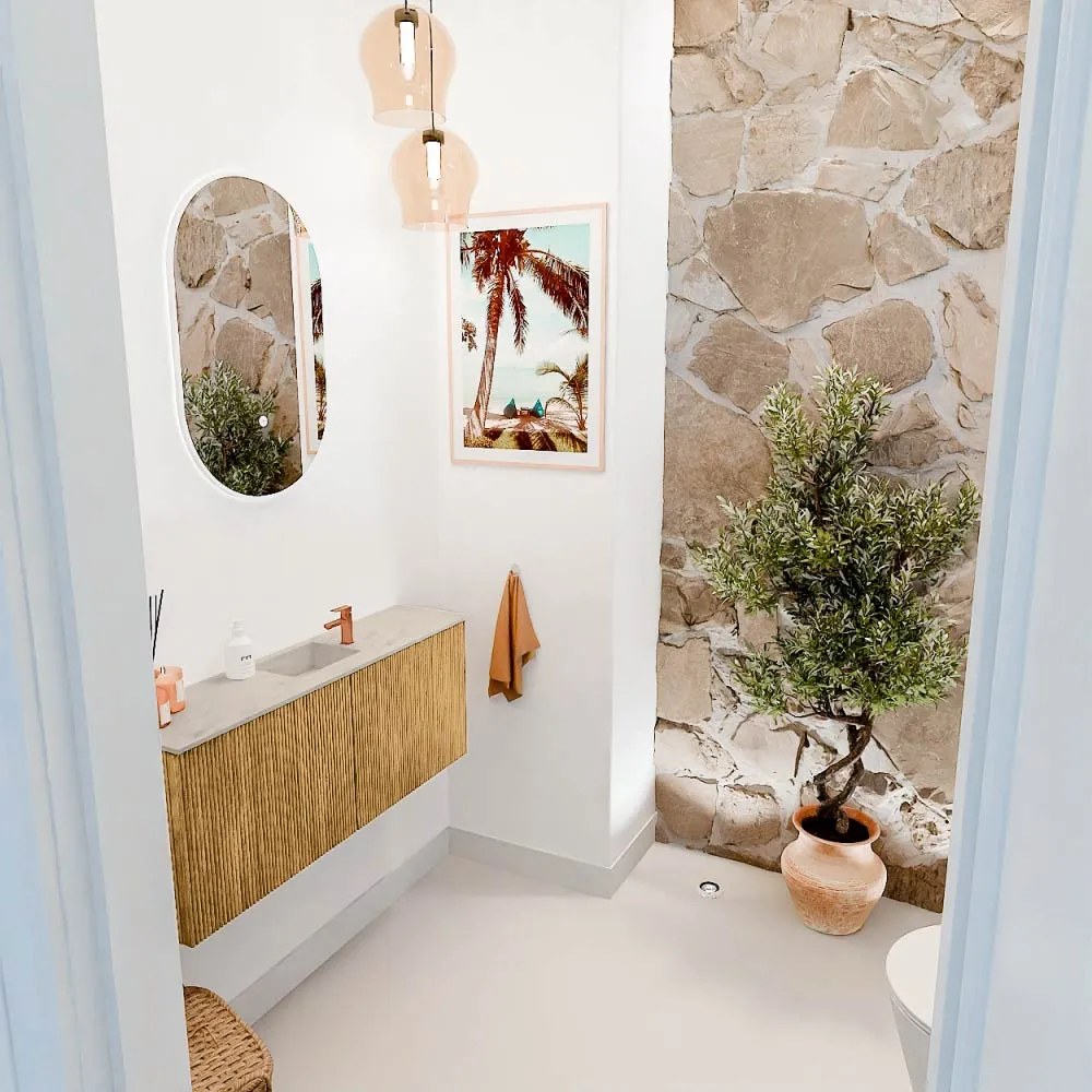 Mondiaz Joya DLux 100cm toiletmeubel oak met wastafel faye midden 1 kraangat opalo