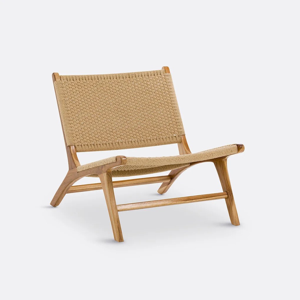 Lounge fauteuil in teak en gevlochten koord, Amanda