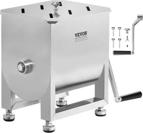 VEVOR Handmatige Gastro Vleesmixer 15 L Vleesverwerker (Maximaal mengen van 6,8 kg vlees), RVS Vleesmixer, Worstmixer met deksel en handvat, Handmixer voor gehakt