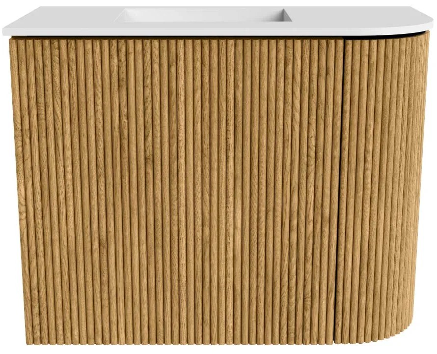 Mondiaz Joya 50cm toiletmeubel ronding rechts oak met wastafel faye links zonder kraangat talc