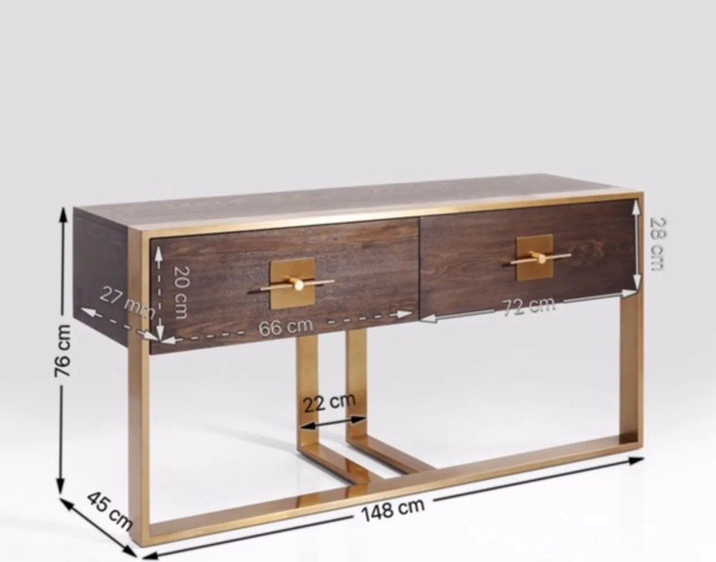 Houten Sidetable Met Messing - 148.6 X 45cm.