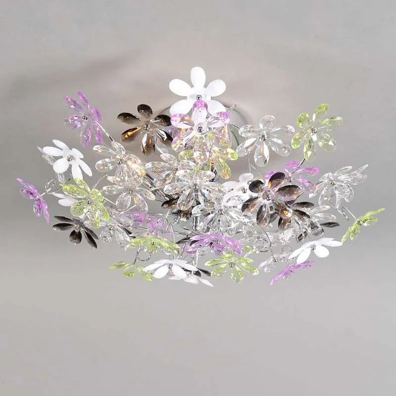 Plafonnière chroom met glas 56cm - Fiore Design, Modern E14 bol / globe / rond rond Binnenverlichting Lamp