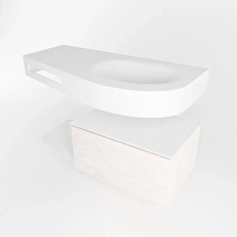 Mondiaz Riva badmeubel 100cm Underlayment met 1 lade en wastafel rechts 0 kraangaten Talc