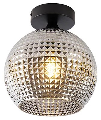 Art Deco plafondlamp zwart met smoke glas - Sphere