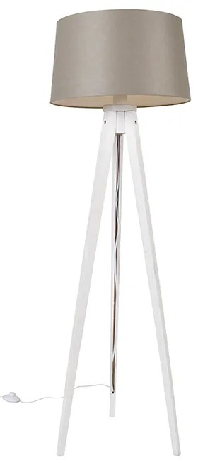 Moderne tripod wit met linnen kap taupe 45 cm - Tripod Classic