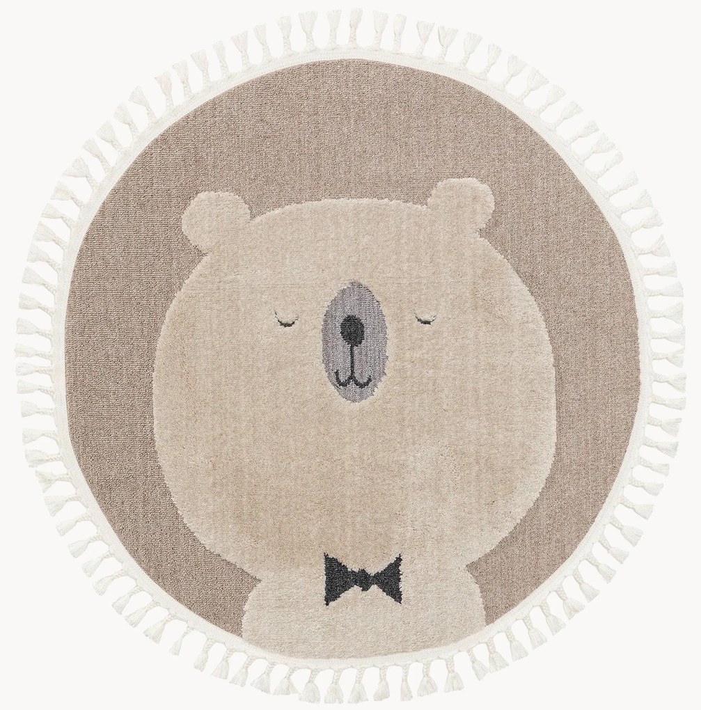 Rond kindervloerkleed Momo met kwastjes en hoog-laag effect