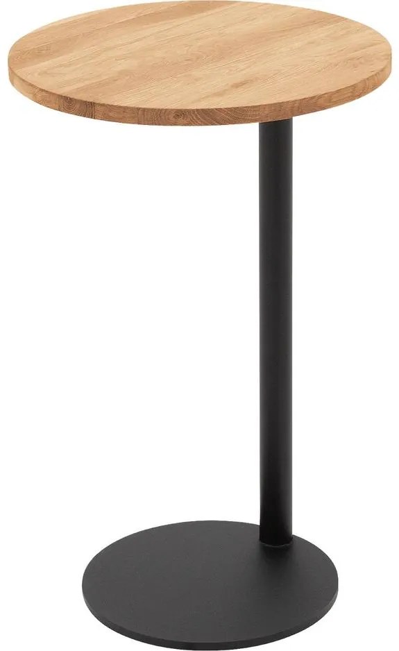 Goossens Nachtkastje Runt, Voet rond metaal ral 9005 zwart, blad massief eik