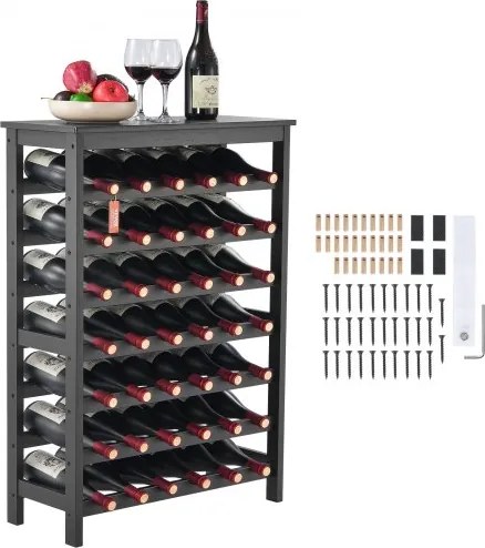 VEVOR wijnrek voor 42 flessen, stevig flessenrek, 7-laags opbergrek van massief bamboehout, vrijstaand wijnrek, wiebelvrije planken voor keuken, bar en kelder (zwart)