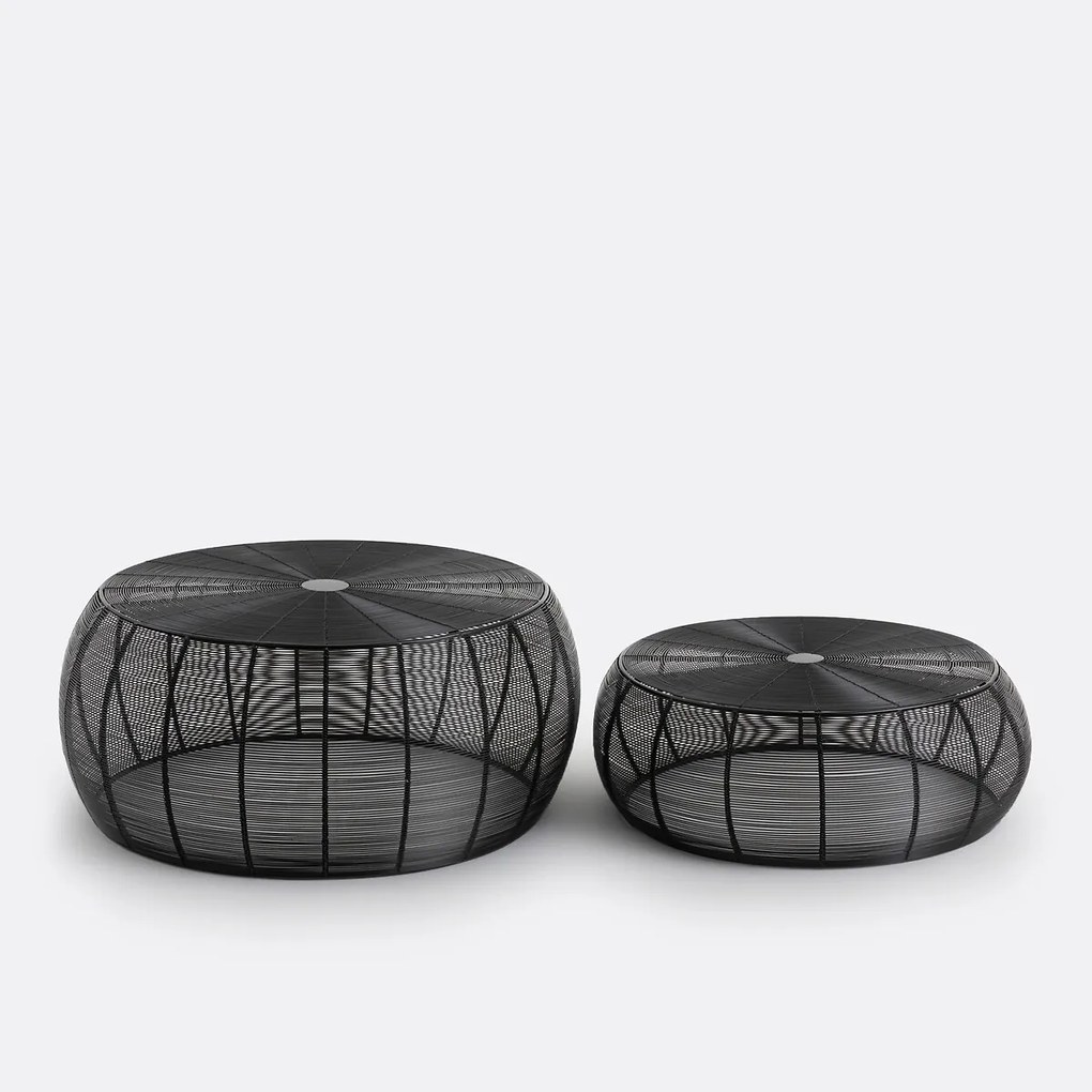 Set van 2 ronde salontafels in staaldraad Bangor