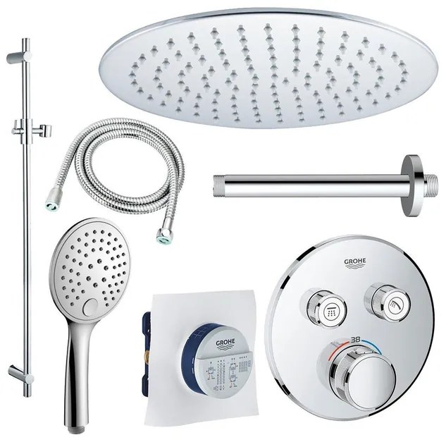 GROHE Grohtherm Regendoucheset inbouw - hoofddouche 30cm - handdouche rond - plafondarm - glijstang 90 cm - chroom sw105953 SW104917  SW696252 SW496814 SW767373 SW76