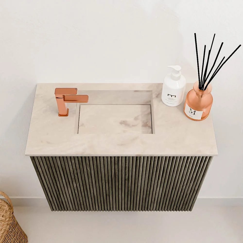 Mondiaz Joya DLux 50cm toiletmeubel shadow met wastafel faye links 1 kraangat frappe