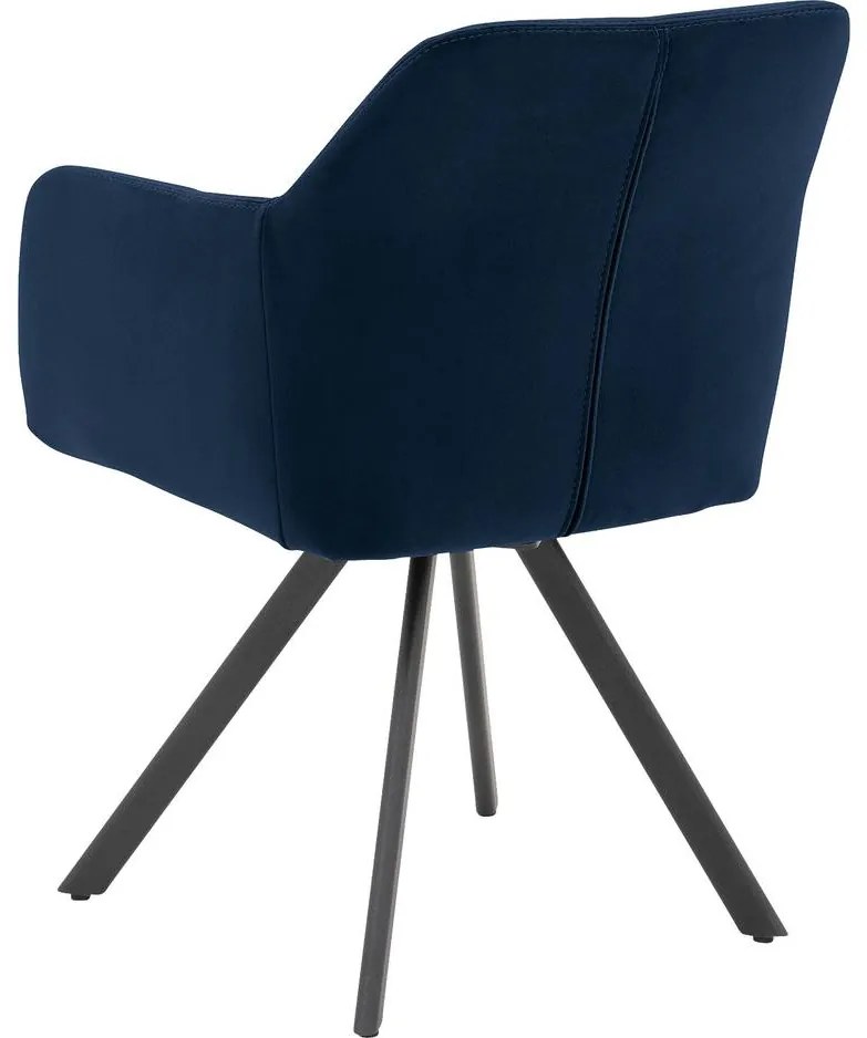 Goossens Excellent Eetkamerstoel Binn blauw stof graden draaibaar met return functie met armleuning, stijlvol landelijk