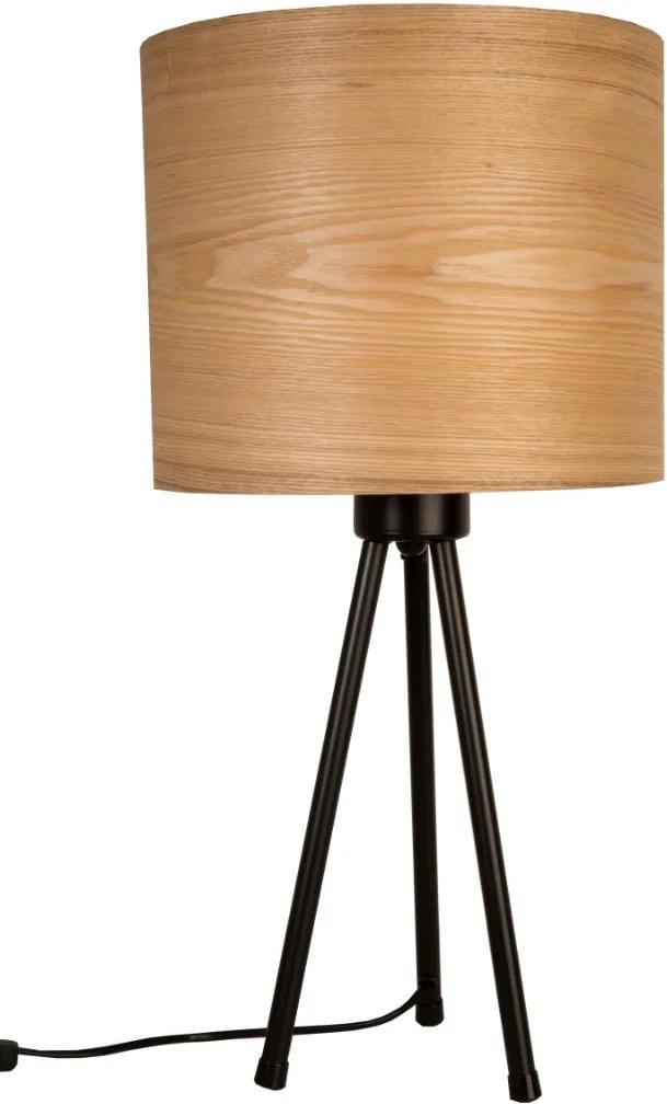 Dutchbone Woodland Tafellamp -Ø30xH60 Cm - Houten Lampenkap Met Zwart Metalen Tripod