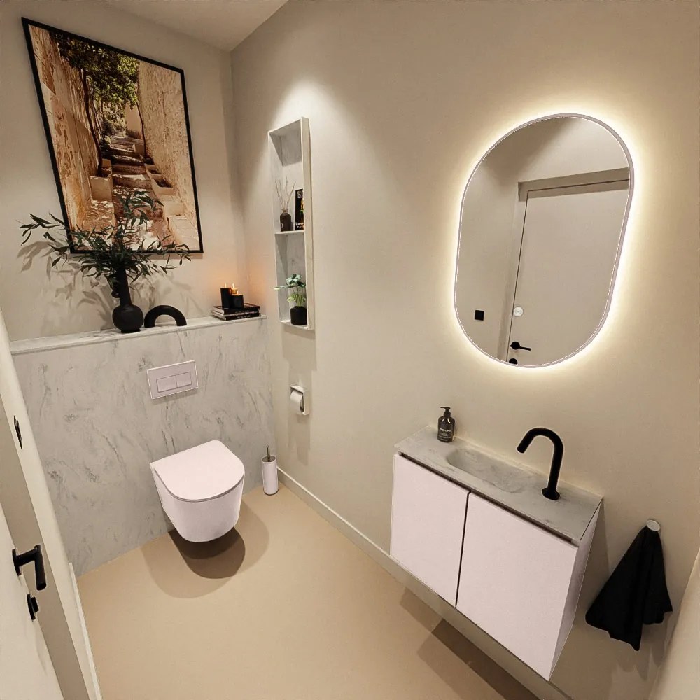 Mondiaz Ture DLux toiletmeubel 60cm rosee met wastafel opalo midden met kraangat