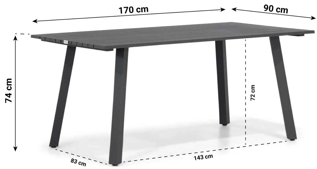 Dining Tuintafel rechthoekig 170 x 90 cm Aluminium Grijs Villagio