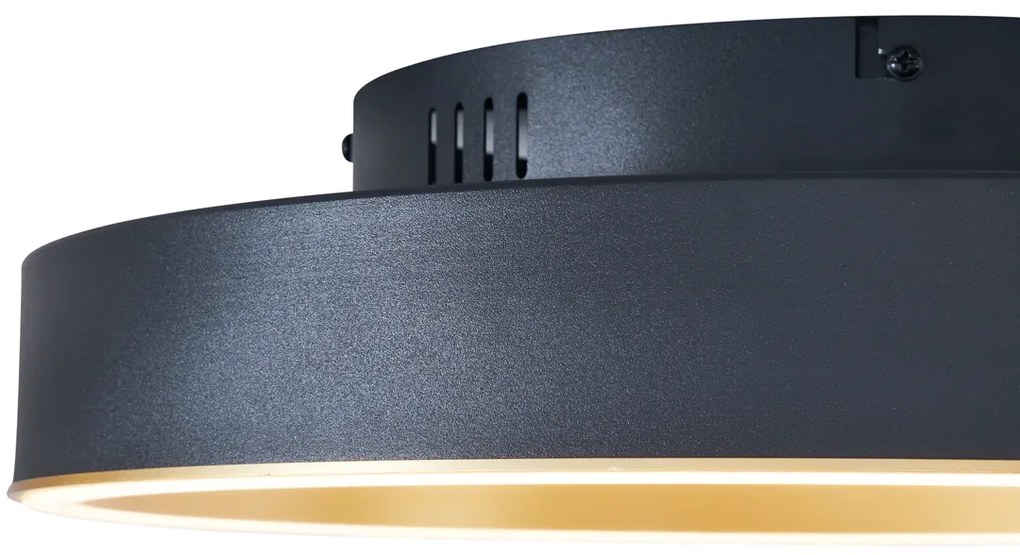 Design plafondlamp zwart met goud 40cm incl. LED 3-way switch - Ingo Design rond Binnenverlichting Lamp