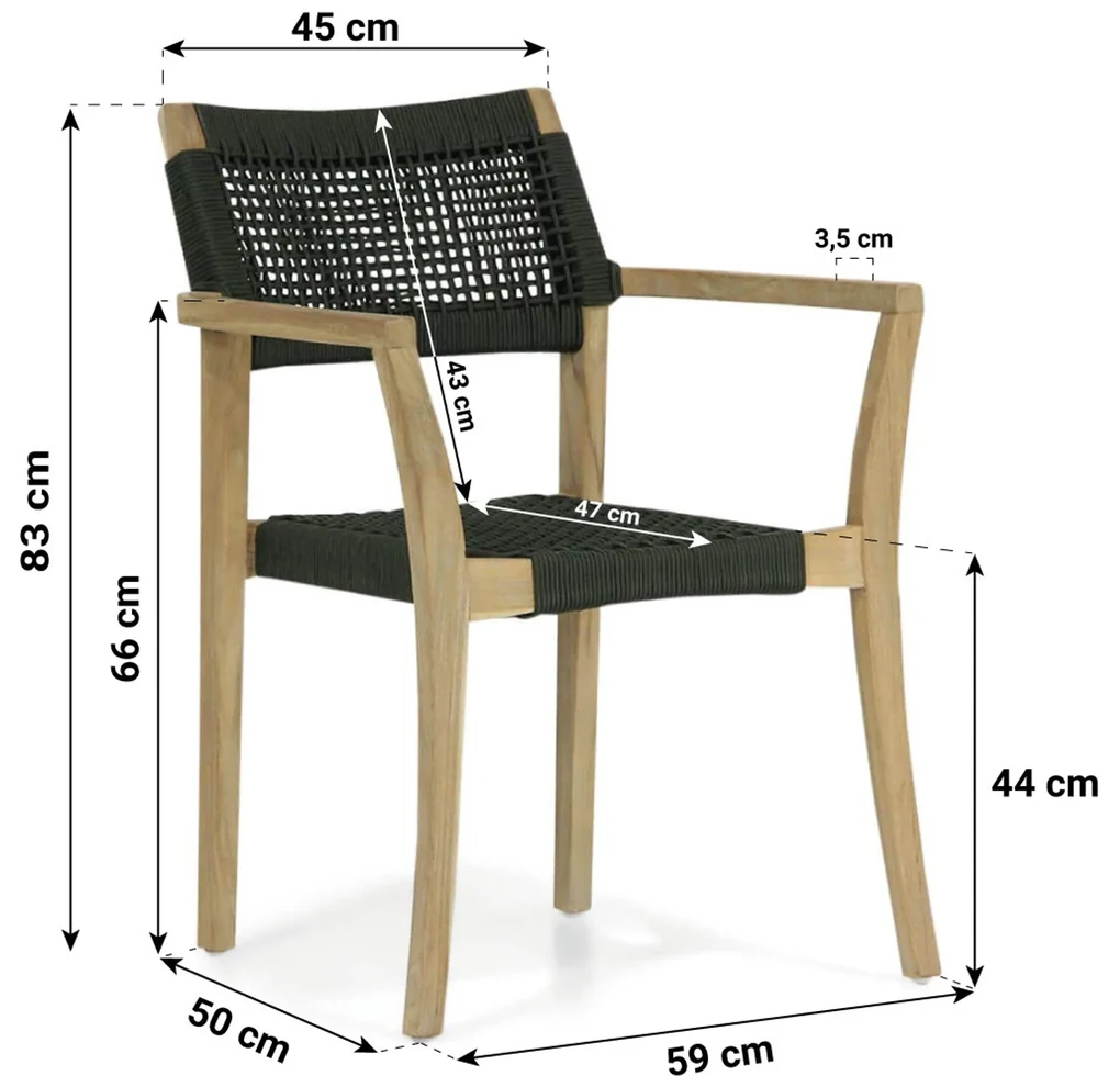 Tuinset 6 personen 155 cm Rope Groen Lifestyle Garden Furniture Dallas/Julia