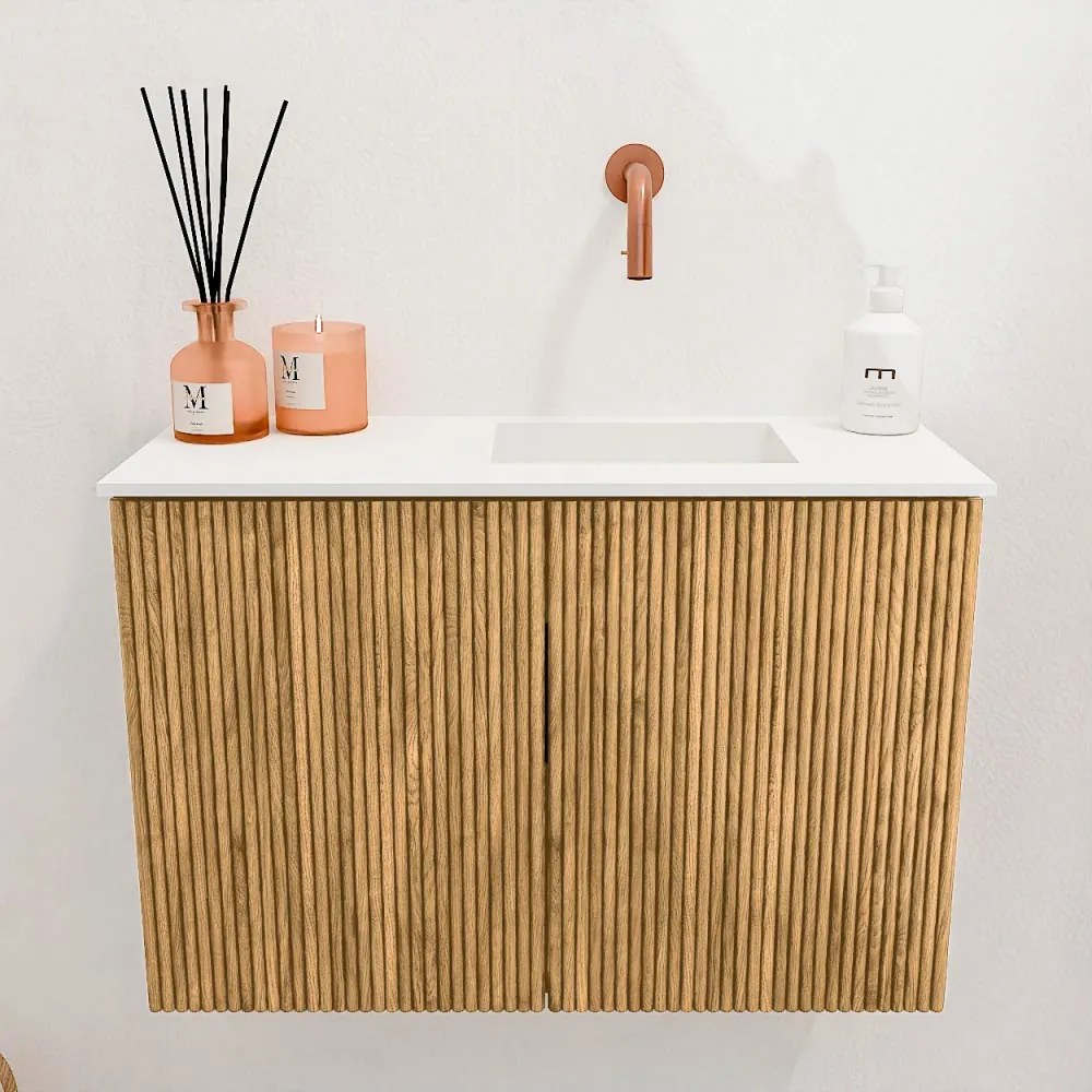 Mondiaz Joya 60cm toiletmeubel oak met wastafel faye rechts zonder kraangat talc