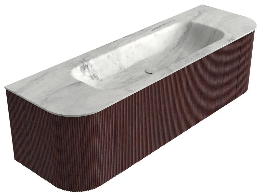 Mondiaz Kurve-dlux 150cm badmeubel ronding links/rechts ruby met 1 lade en 2 deuren en wastafel big medium midden zonder kraangat opalo
