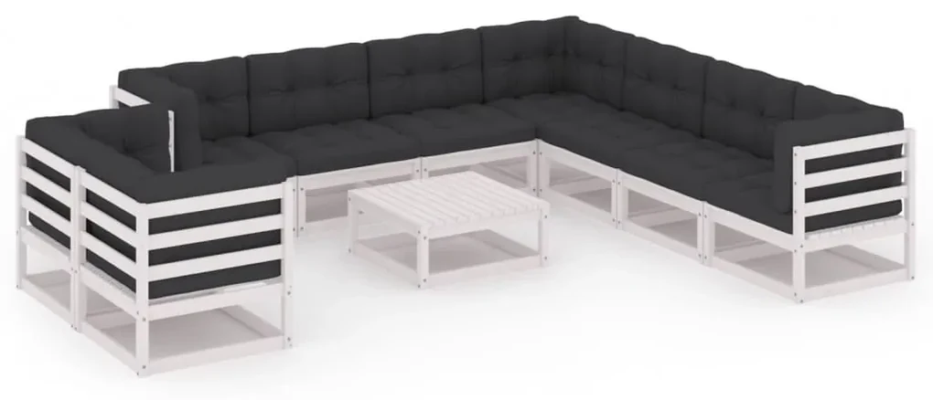 vidaXL 10-delige Loungeset met kussens massief grenenhout wit