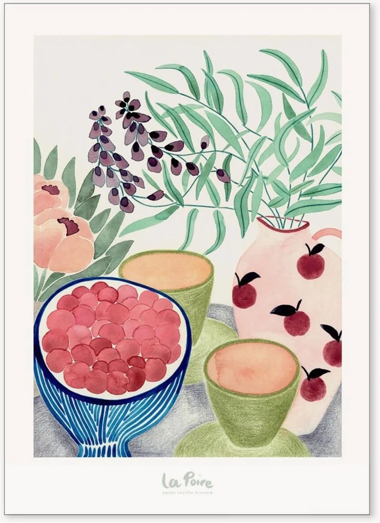 Ingelijste digitale print Still Life With Tea And Grapes