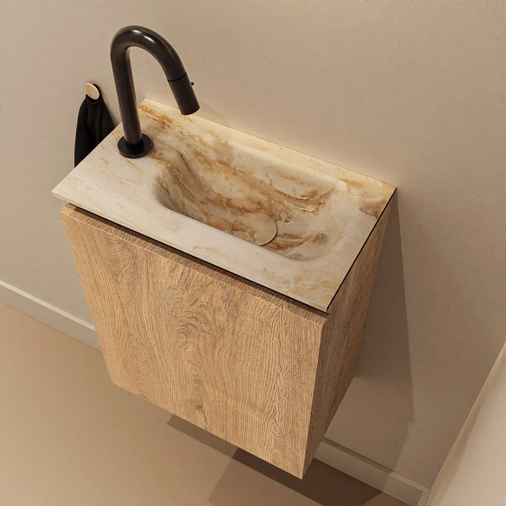 Mondiaz Ture DLux toiletmeubel 40cm washed oak met wastafel frappe rechts met kraangat