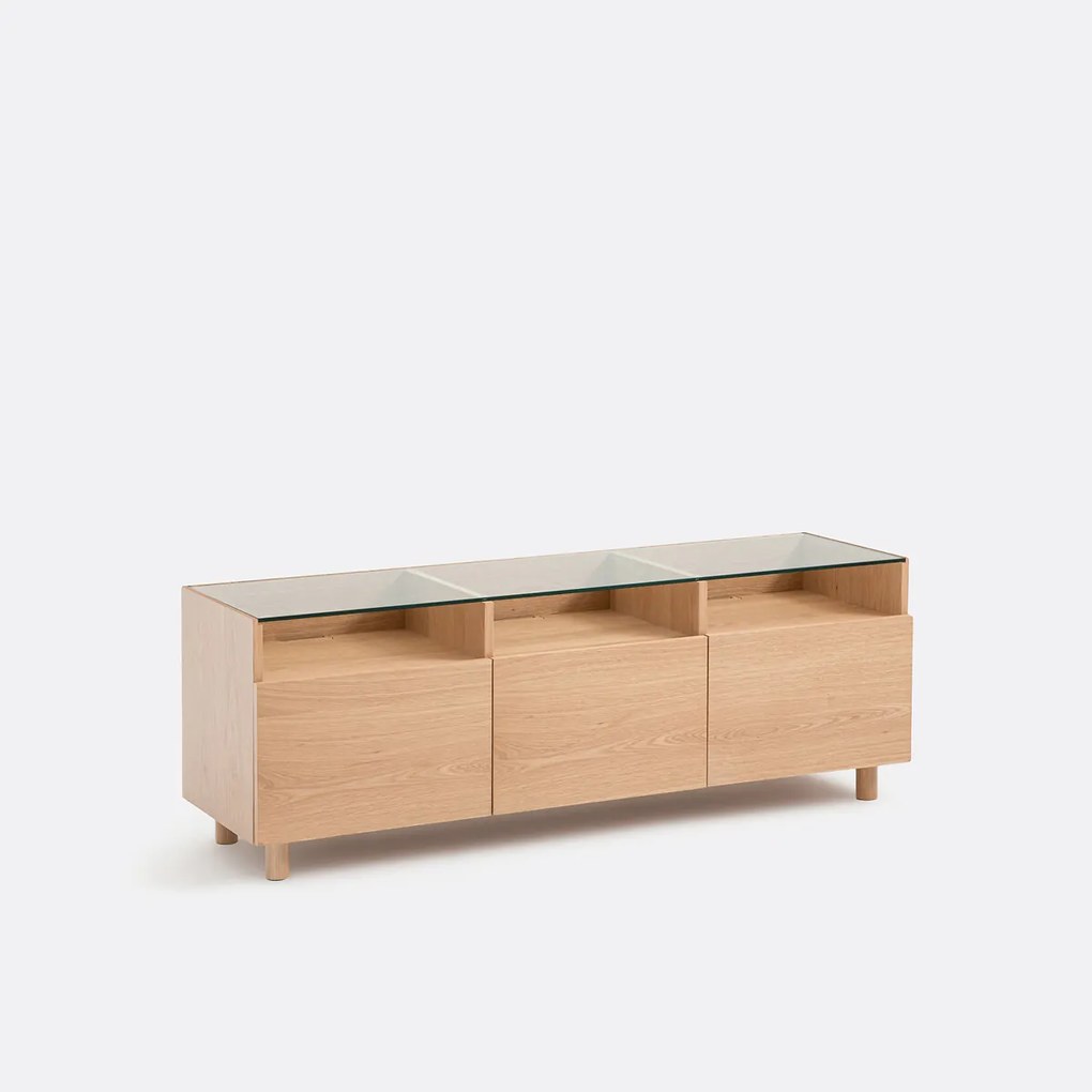 TV-meubel, eikenfineer en glas, WALOR