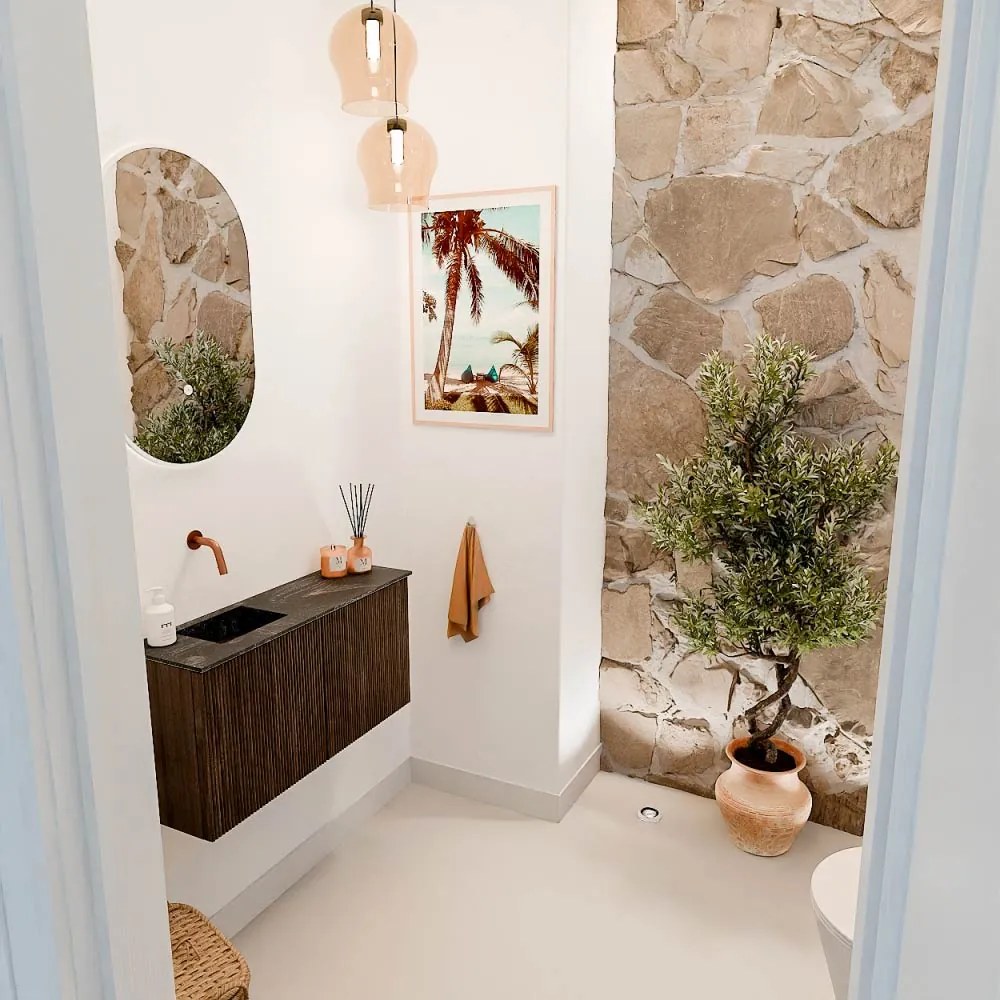 Mondiaz Joya DLux 80cm toiletmeubel walnut met wastafel faye links zonder kraangat lava