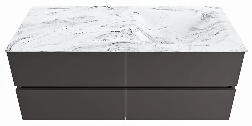 Mondiaz Vica DLux badmeubel 120cm dark grey 4 lades met wastafel glace rechts zonder kraangat