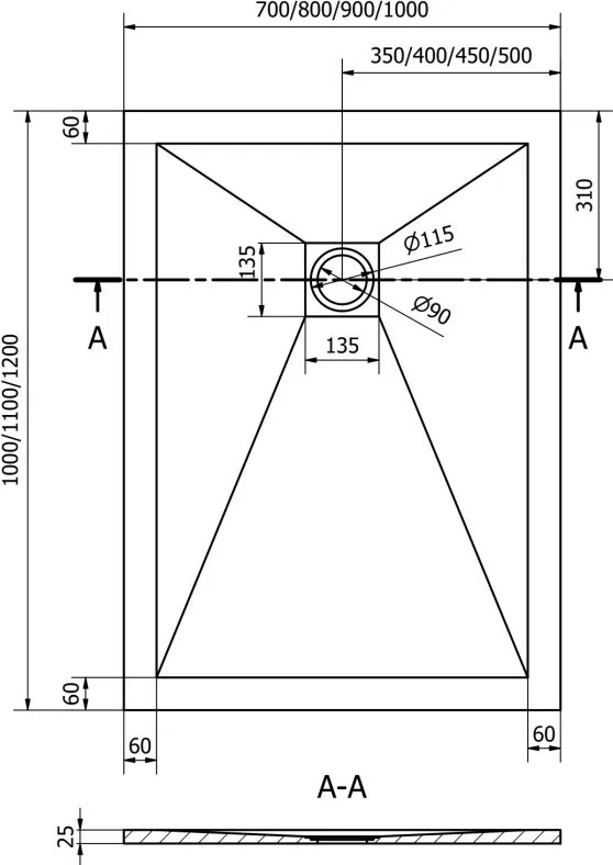 Mexen Stone+ rechthoekige composiet douchebak 120 x 100 cm, grijs-beton - 44611012