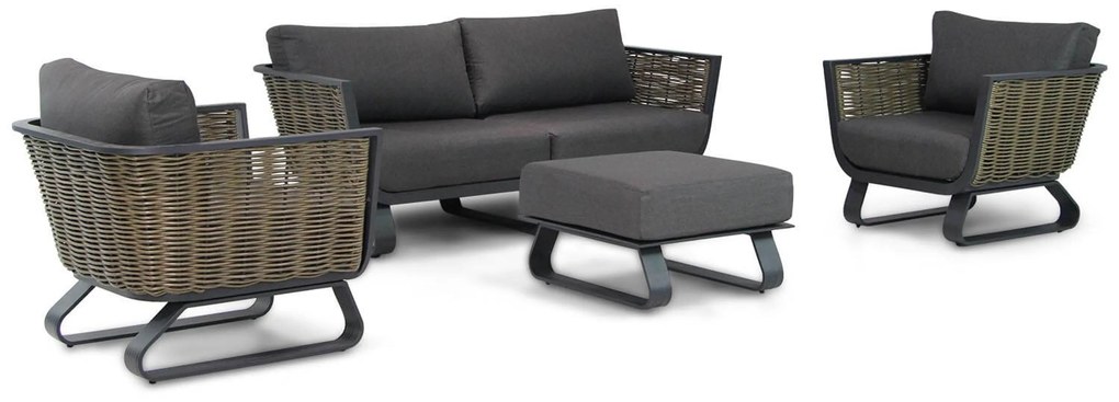 Stoel en Bank Loungeset 4 personen Aluminium/wicker Grijs Santika Furniture Santika Tika