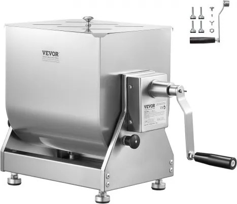 VEVOR Handmatige vleesmenger 30 L Vleesverwerker met kantelbak (maximaal mengen van 27 kg vlees), vleesmenger worstmenger met reductietandwiel, handmixer voor gehakt