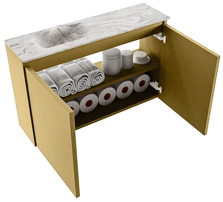 Mondiaz Ture DLux toiletmeubel 80cm oro met wastafel glace links met kraangat