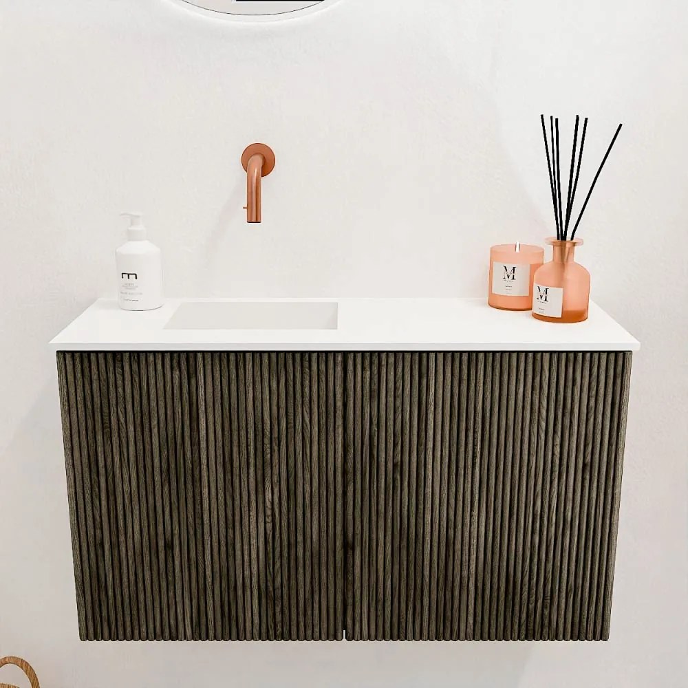 Mondiaz Joya 70cm toiletmeubel shadow met wastafel faye links zonder kraangat talc