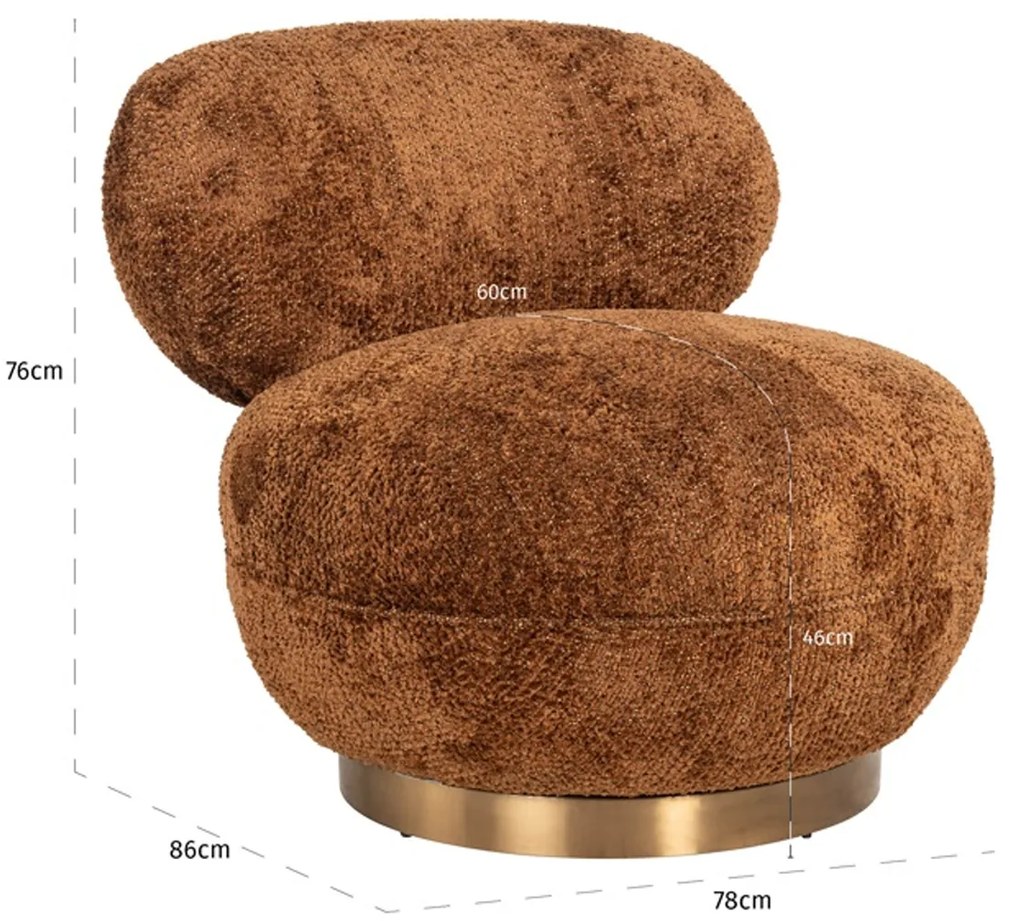 Richmond Interiors Jace Ronde Fauteuil Met Goud Draaibaar Cinnamon Bruin