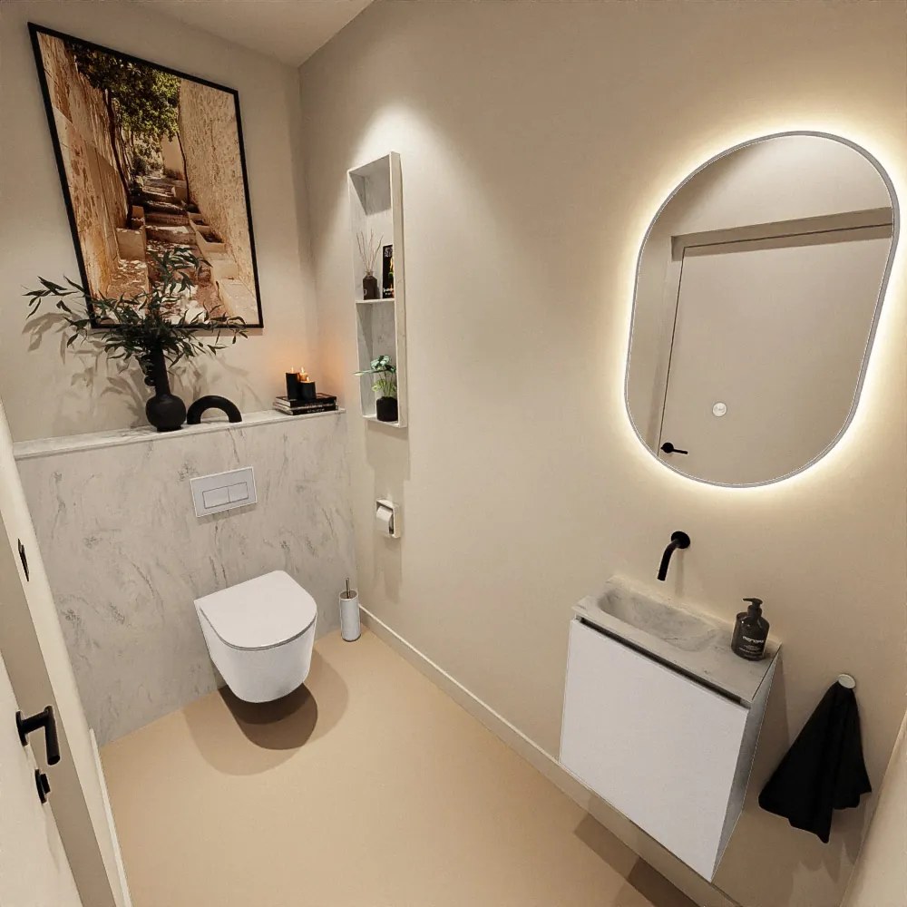 Mondiaz Ture DLux toiletmeubel 40cm linen met wastafel opalo links zonder kraangat