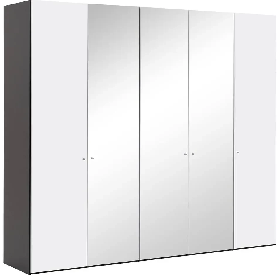 Goossens Kledingkast Easy Storage Ddk, Kledingkast 253 cm breed, 220 cm hoog, 2x draaideur en 3x spiegel draaideur midden