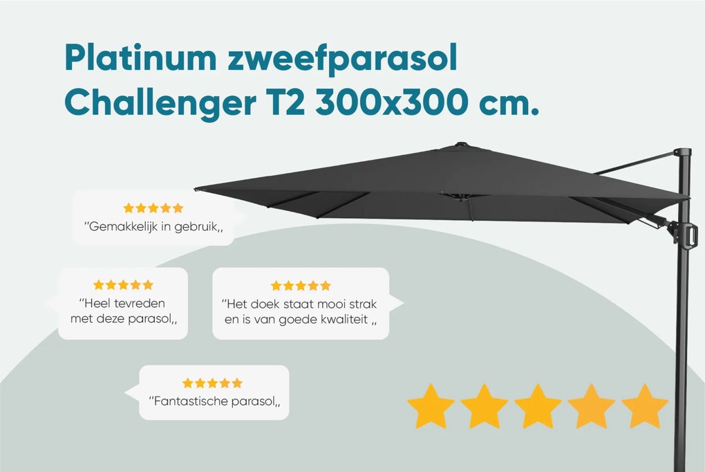 Platinum Challenger zweefparasol T2 - 3x3 m. - Light Grey - met ingraafvoet en hoes