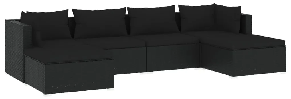 vidaXL 6-delige Loungeset met kussens poly rattan zwart
