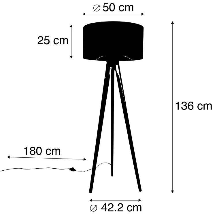 Landelijke tripod vintage hout met kap lichtblauw 50 cm - Tripod Classic Landelijk E27 rond Binnenverlichting Lamp