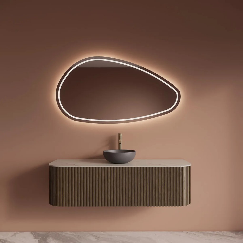 Gliss Design Alluro badmeubel ribbelfront met ronding links/rechts 140cm ash grey en wit marmer toppaneel