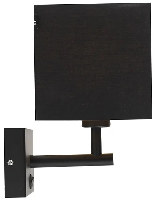 Wandlamp zwart met USB en vierkante zwarte kap - Combi 1