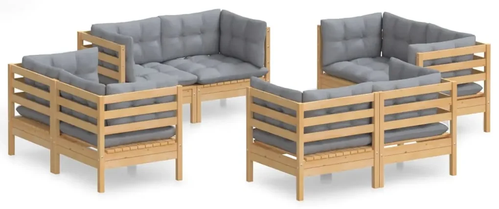 vidaXL 8-delige Loungeset met grijze kussens grenenhout