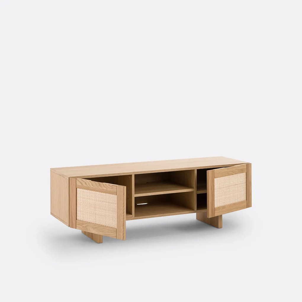 TV-meubel van eikenhout, fineer en vlechtwerk L150 cm, Arty