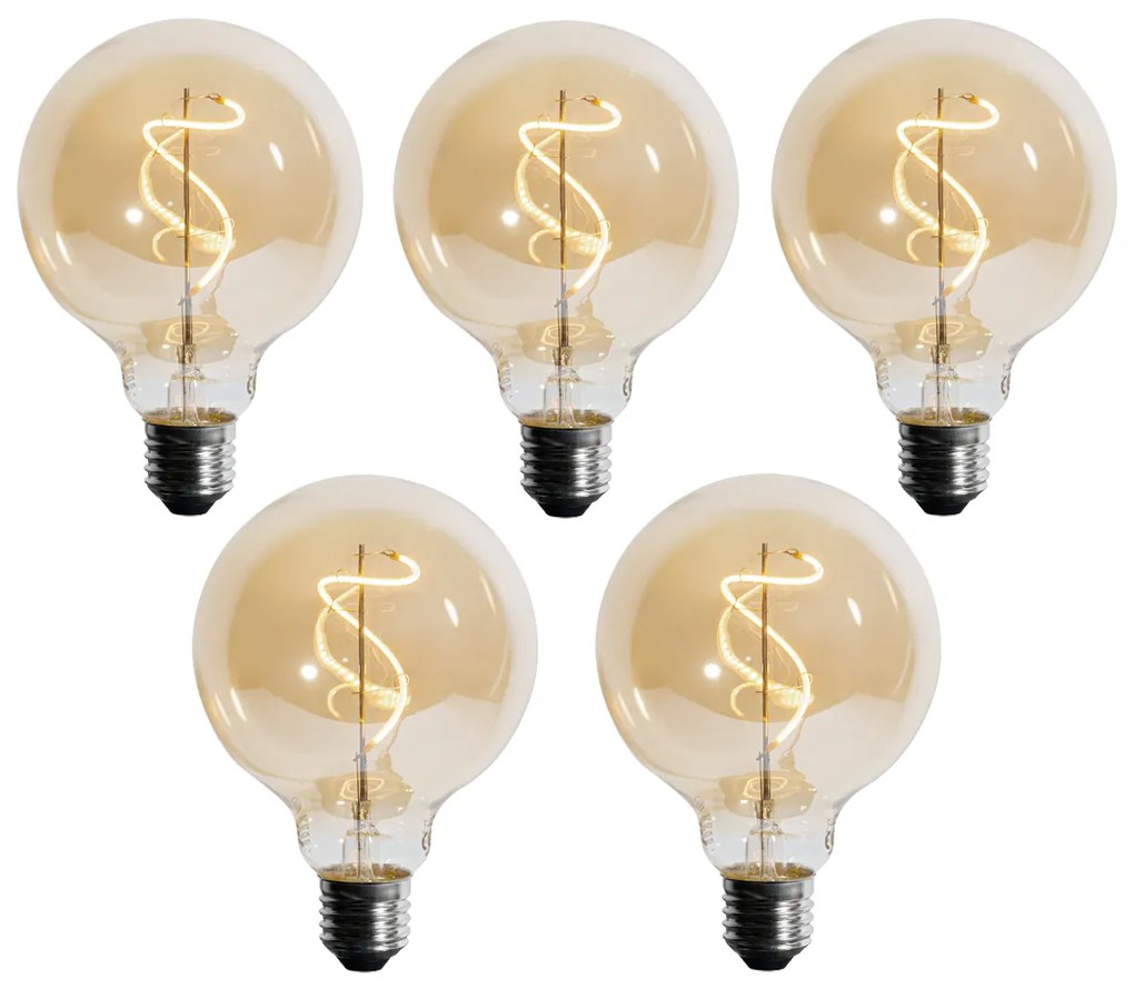 Set van 5 E27 dimbare LED spiraal filament G95 4W 270 lm 2700K