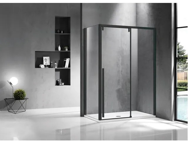 Marenza Neptune Douchecabine - 140x90cm - met schuifdeur - 8mm veiligheidsglas - anti kalk - mat zwart sw491386/sw491395