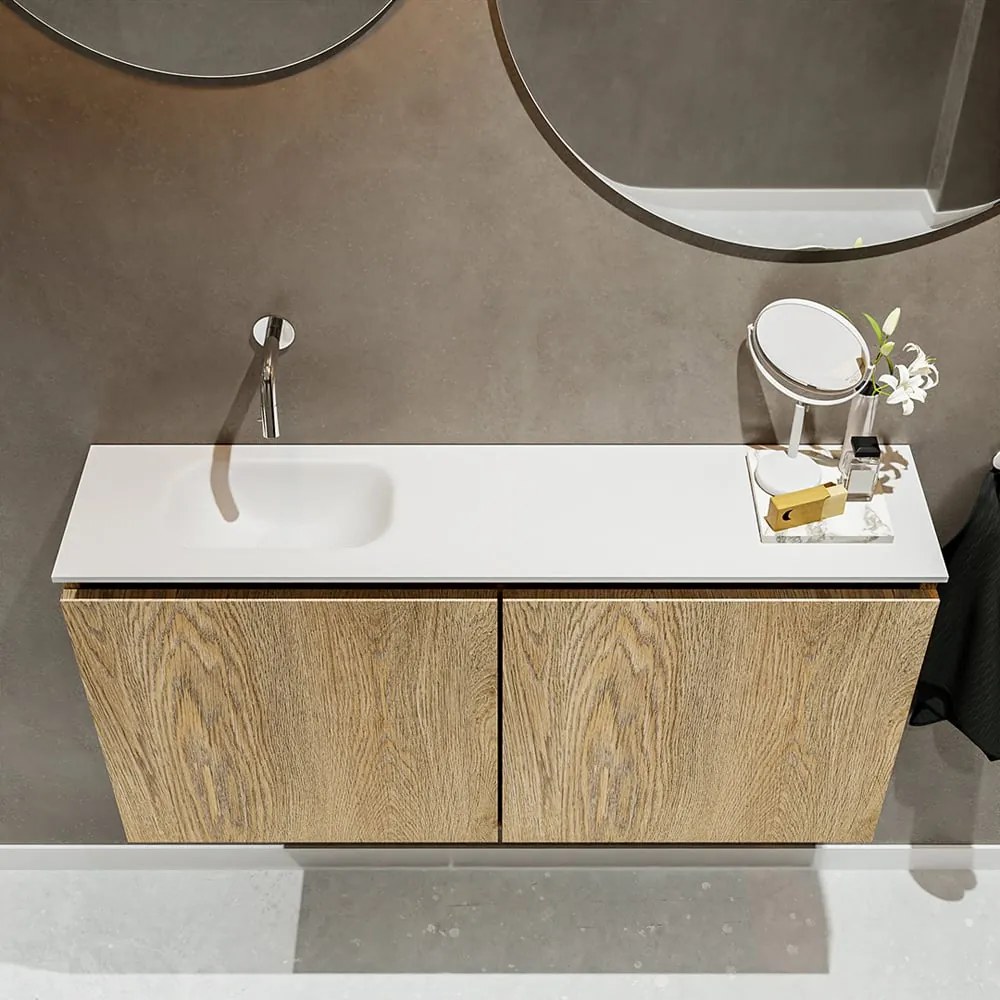 Mondiaz Ture 100cm toiletmeubel washed oak met wastafel talc links geen kraangat