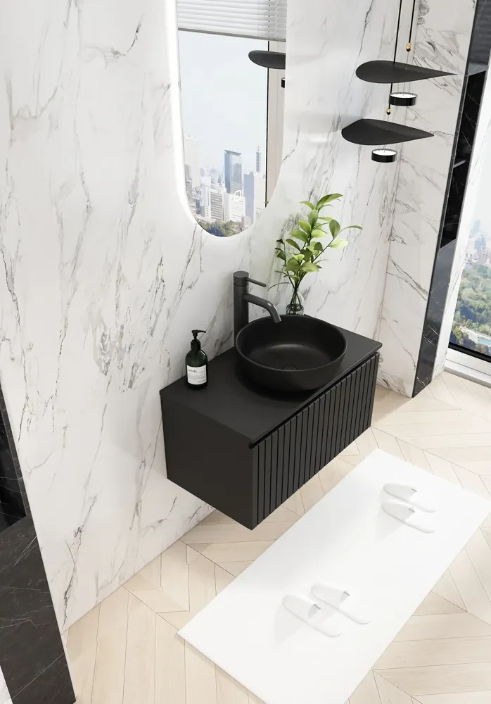 Fontana Stripe zwart badmeubel ribbelfront 80cm zonder kom
